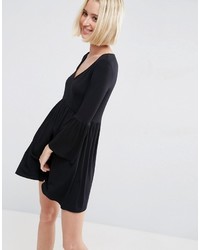 Asos Smock Dress With V Neck And Trumpet Sleeve