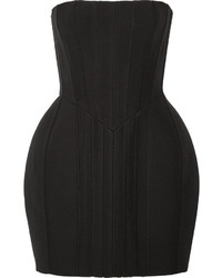 Balmain Strapless Pintucked Crepe Mini Dress Black