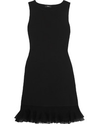 Theory Torylevina Ruffled Mesh Trimmed Jersey Mini Dress Black