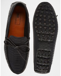 Asos Brand Driving Shoes In Black Snakeskin Effect With Tie Front