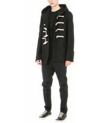 Rick Owens Black Cotton And Wool Blend Rope Toggle Duffle Coat