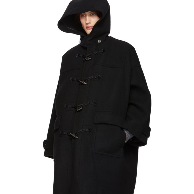 Fumito Ganryu Black Trapeze Duffle Coat, $1,675 | SSENSE 