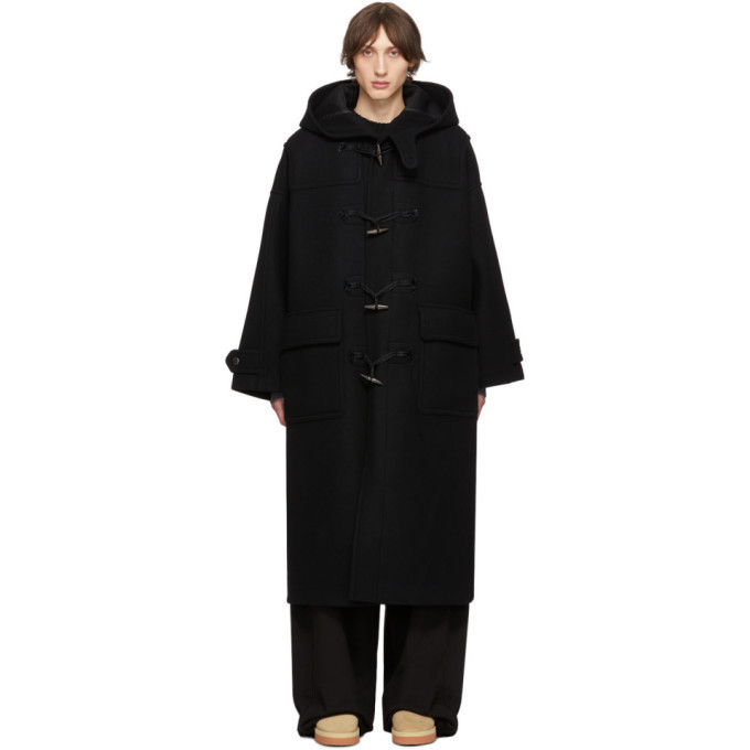 Fumito Ganryu Black Trapeze Duffle Coat, $1,675 | SSENSE | Lookastic