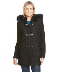 Kensie Boucl Front Duffle Coat With Faux Fur