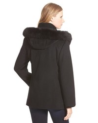 George Simonton Couture Genuine Fox Fur Trim Wool Blend Duffle Coat