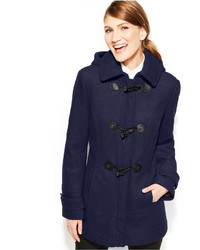 Calvin Klein Faux Leather Trim Toggle Wool Blend Coat