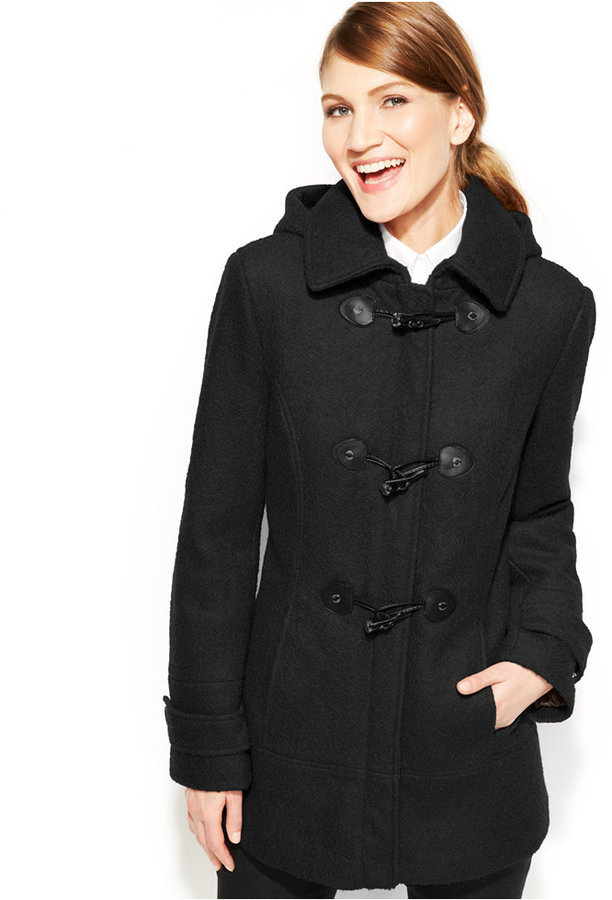 calvin klein faux leather trim coat