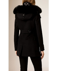 Burberry Fox Fur Trim Wool Duffle Coat