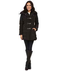 Jessica Simpson Long Clip Toggle Down Coat With Bib And Knit Collar