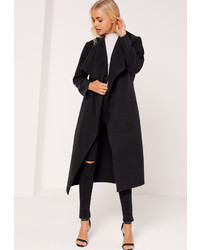 Missguided Petite Black Oversized Waterfall Duster Coat