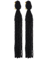 Oscar de la Renta Beaded Long Tassel Clip Earrings