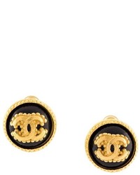 Chanel Vintage Scalloped Logo Clip On Earrings