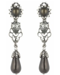 Oscar de la Renta Crystal Pearl Clip Earrings