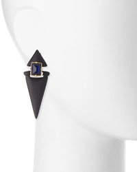 Alexis Bittar Dangling Geometric Clip Earrings W Blue Baguette Crystal Black
