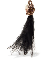 Lanvin Gold Plated Swarovski Crystal And Feather Clip Earring Black