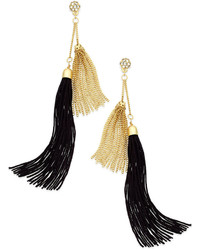 Thalia Sodi Gold Tone Black Double Tassel Drop Earrings