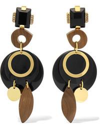 Marni Gold Tone Perspex Wood And Horn Clip Earrings Black