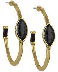 The Sak Gold Toned Black Stone C Hoop Earrings
