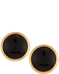 Nakamol Golden Round Agate Stud Earrings Black