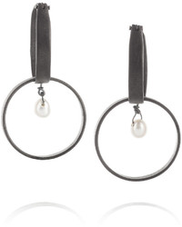 Inez And Vinoodh Oxidized Silver Pearl Earrings