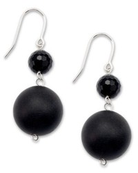 Macy's Sterling Silver Earrings Round Matte And Faceted Black Agate Earrings