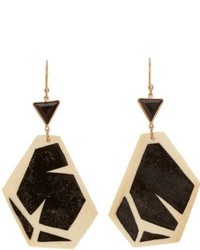 Monique Pan Fossilized Woolly Mammoth Earrings With Jet Inlay Black Spinel