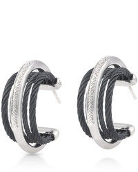 Alor Noir Micro Cable Pave Diamond Hoop Earrings Black