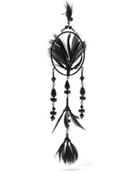 Valentino Ruthenium Tone Crystal Bead And Feather Earrings Black