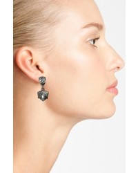 Oscar de la Renta Shield Crystal Clip Earrings