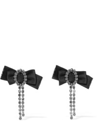 Lanvin Silver Plated Pewter Swarovski Crystal And Satin Clip Earrings Black