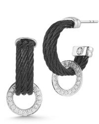 Alor Three Row Micro Cable Pave Diamond Hoop Earrings Black