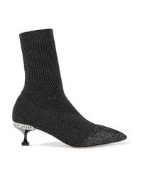 Miu Miu Glittered Metallic Ribbed Knit Sock Boots