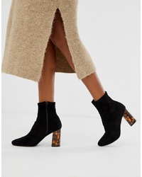Pimkie Knitted Boots In Black With Tortoise Heels