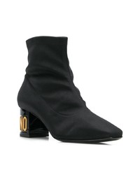 Moschino Logo Heel Square Toe Ankle Boots