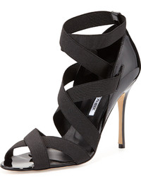 Black Elastic Heeled Sandals