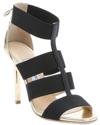 Jimmy Choo Black And Gold Elastic Strappy Dario Lace Up Detail Sandals