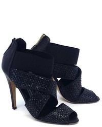 Manolo Blahnik Black Elastic Leather Strappy Sandals