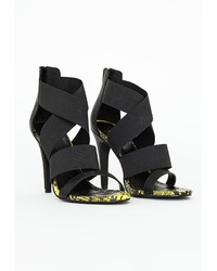 Missguided Crossover Elastic Strap Heeled Sandals Reptile Print