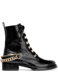 Lanvin Embellished Glossed Smooth And Textured Leather Ankle Boots Black
