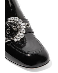 Miu Miu Embellished Patent Leather Ankle Boots Black