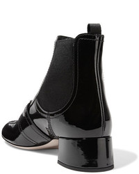 Miu Miu Embellished Patent Leather Ankle Boots Black