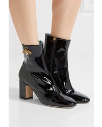 Gucci Embellished Patent Leather Ankle Boots Black