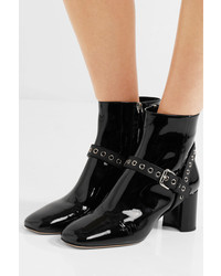 Miu Miu Eyelet Embellished Patent Leather Ankle Boots Black