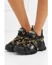 Gucci Flashtrek Embellished Logo Embossed Mesh Suede And Leather Sneakers