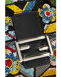 Fendi Baguette Micro Embellished Satin Shoulder Bag Black