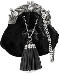 Miu Miu Crystal Embellished Velvet Shoulder Bag Black