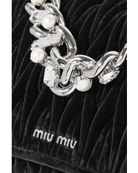 Miu Miu Embellished Matelass Velvet Shoulder Bag Black