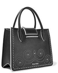 Miu Miu Embellished Textured Leather Shoulder Bag Black