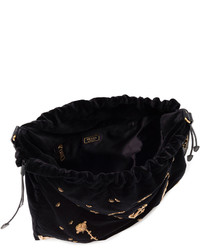 Prada Large Astrology Embellished Drawstring Hobo Bag Black