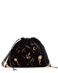 Prada Large Astrology Embellished Drawstring Hobo Bag Black